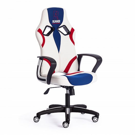 Кресло для геймеров "RUNNER" (кожзам/ткань) - Белый/Синий/Красный (36-01/TW-10/TW-08)