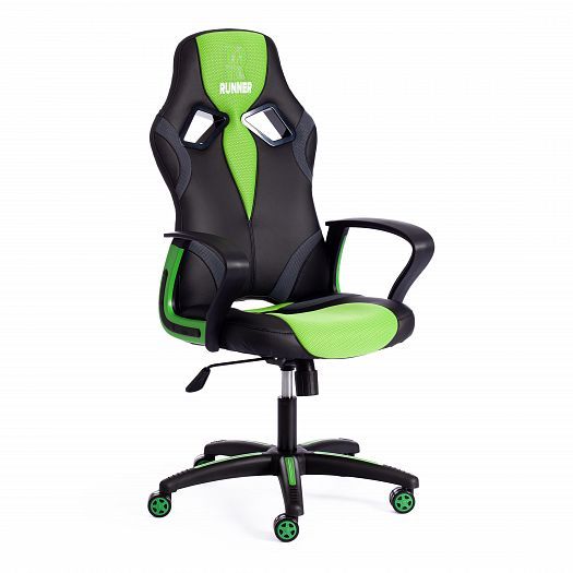 Кресло для геймеров "RUNNER" (кожзам/ткань) - Черный/Зеленый (36-6/TW-26/TW-12)