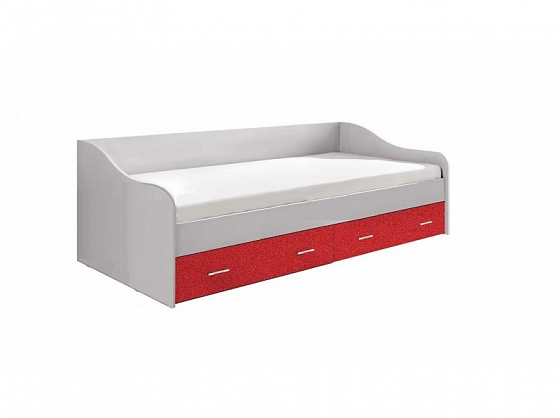 Кровать с ящиками "Вега Алфавит" - Кровать с ящиками "Вега Алфавит", Цвет: Белый/Красный металлик