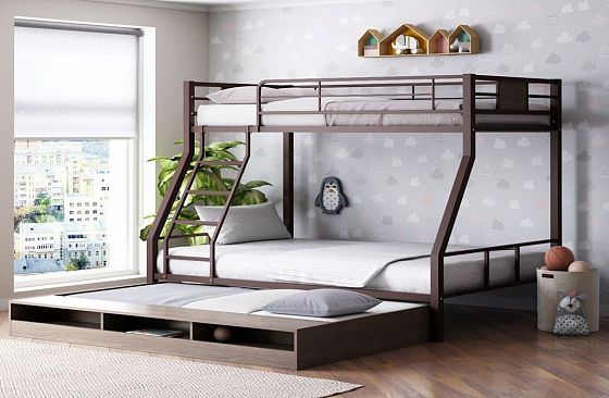 Кровать двухъярусная "Гранада-1КВ" с выкатной кроватью - Цвет: Коричневый/Ясень Шимо темный