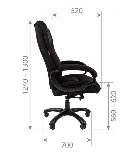 Кресло руководителя "Chairman 410" -  Размеры сбоку, цвет: Ткань SX черная (акриловая)
