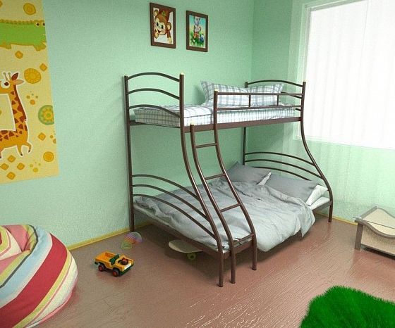 Кровать двухъярусная "Глория" 900 мм Левая (ламели) - В интерьере, цвет: Коричневый