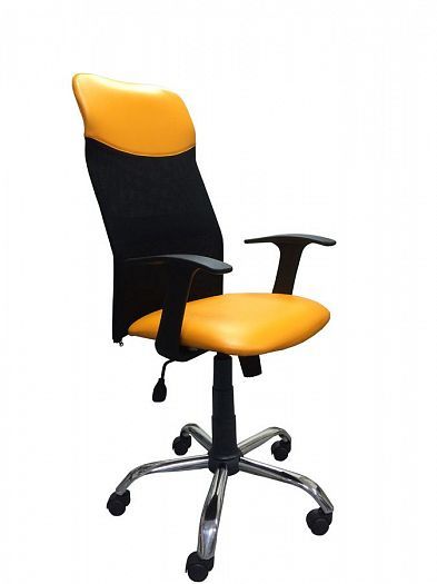 Кресло для руководителя "Сэм" - Черный (Сетка)/Оранжевый (Экокожа)