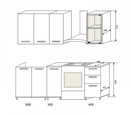Кухня "Радуга" 1,5 м (фасад комбинированный) - Схема