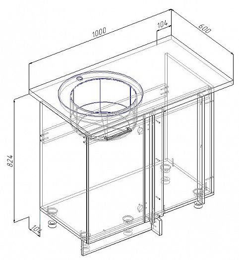 Модуль под мойку угловой "Демо" Арт. ММ100Л Левый (без столешницы) - схема