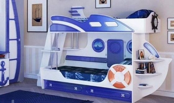 Кровать двухъярусная "Яхта-2" - Кровать двухъярусная "Яхта-2", Цвет: Белый/Синий - в интерьере