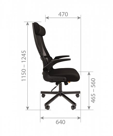 Кресло "Chairman 575" - Размеры сбоку, цвет: Сетка TW-01(черный)/Ткань TW 11