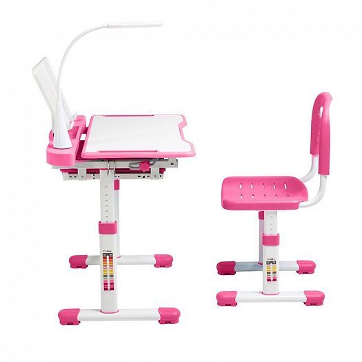 Комплект с партой и стулом "Vanda" (с лампой) - Вид сбоку, цвет: Розовый