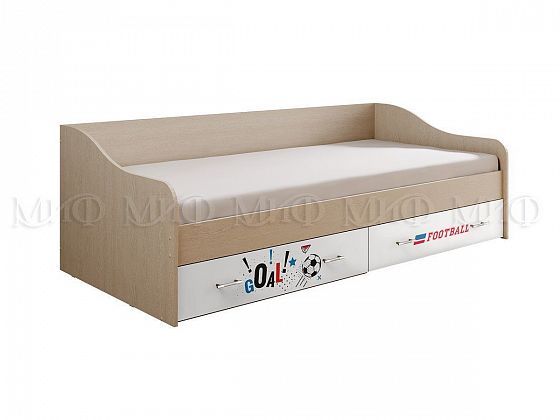 Кровать с ящиками "Вега NEW Boy" - Кровать с ящиками "Вега NEW Boy", Цвет: Белый глянец/Дуб беленый
