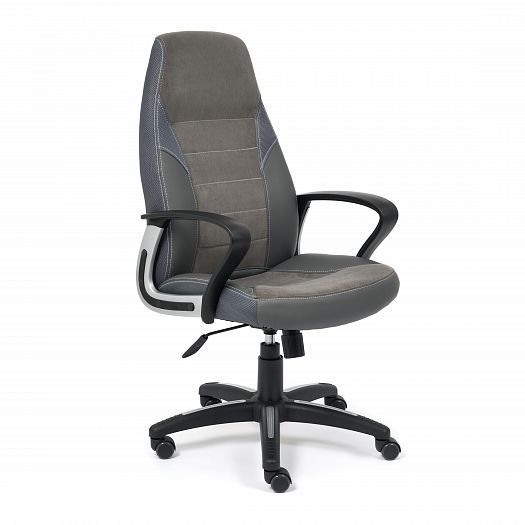 Кресло для офиса "INTER" (кожзам/флок/ткань) - Серый/Металлик (C-36/29/TW-12)