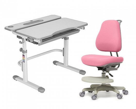 Комплект парта "Freesia" и кресло "Paeonia" - Цвет: Серый/Розовый (ткань)