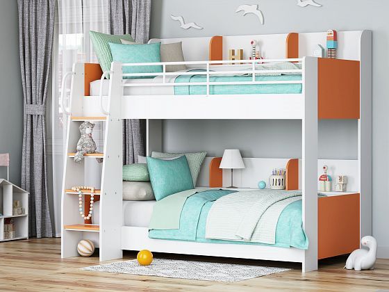Двухъярусная кровать "Соня-5" левая, Цвет: Белый/Оранжевый