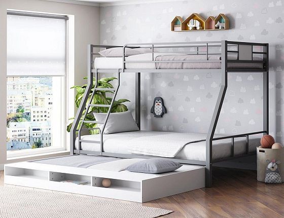 Кровать двухъярусная "Гранада-1КВ" с выкатной кроватью - Цвет: Серый/Белый
