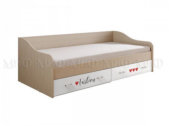 Кровать с ящиками "Вега NEW Girl" - Кровать с ящиками "Вега NEW Girl", Цвет: Белый глянец/Дуб белены